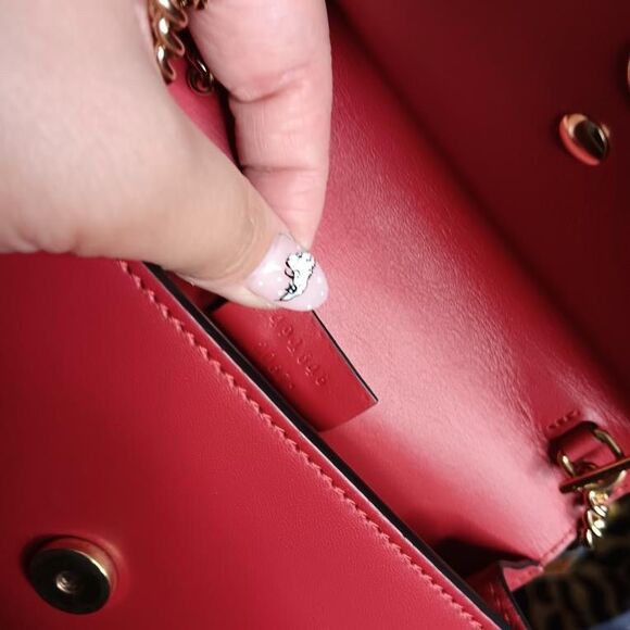 Gucci Red Leather Super Mini Sylvie Chain Crossbody 2 way Bag Gold Chain - Picture 12 of 14